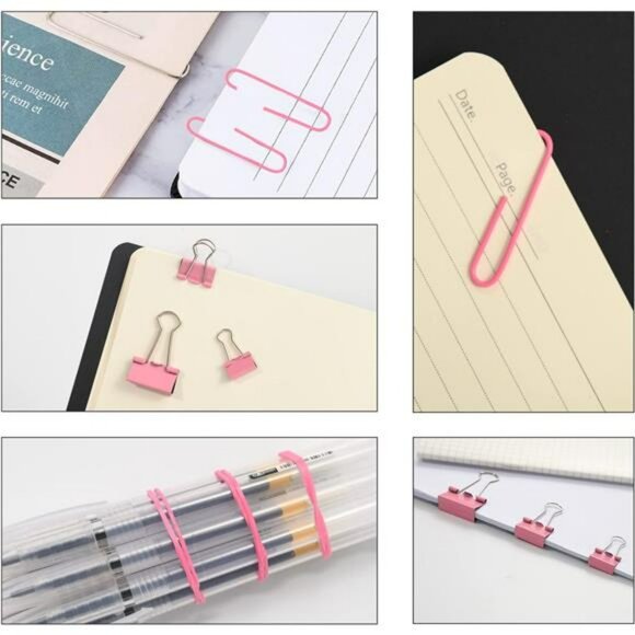 Pink binder clips paper clips rubber bands set 380 pcs office school supplies - Picture 4 of 8